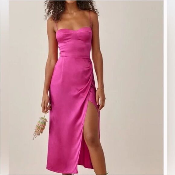 Reformation pink Marguerite silk midi dress in Flambé NWT $328 - Picture 4 of 11